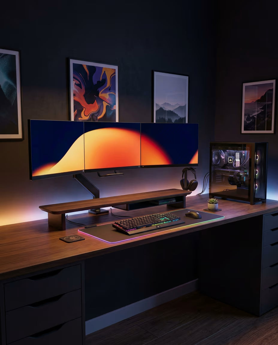 Alberenz® Walnut Wooden Monitor Riser - 2 Monitors