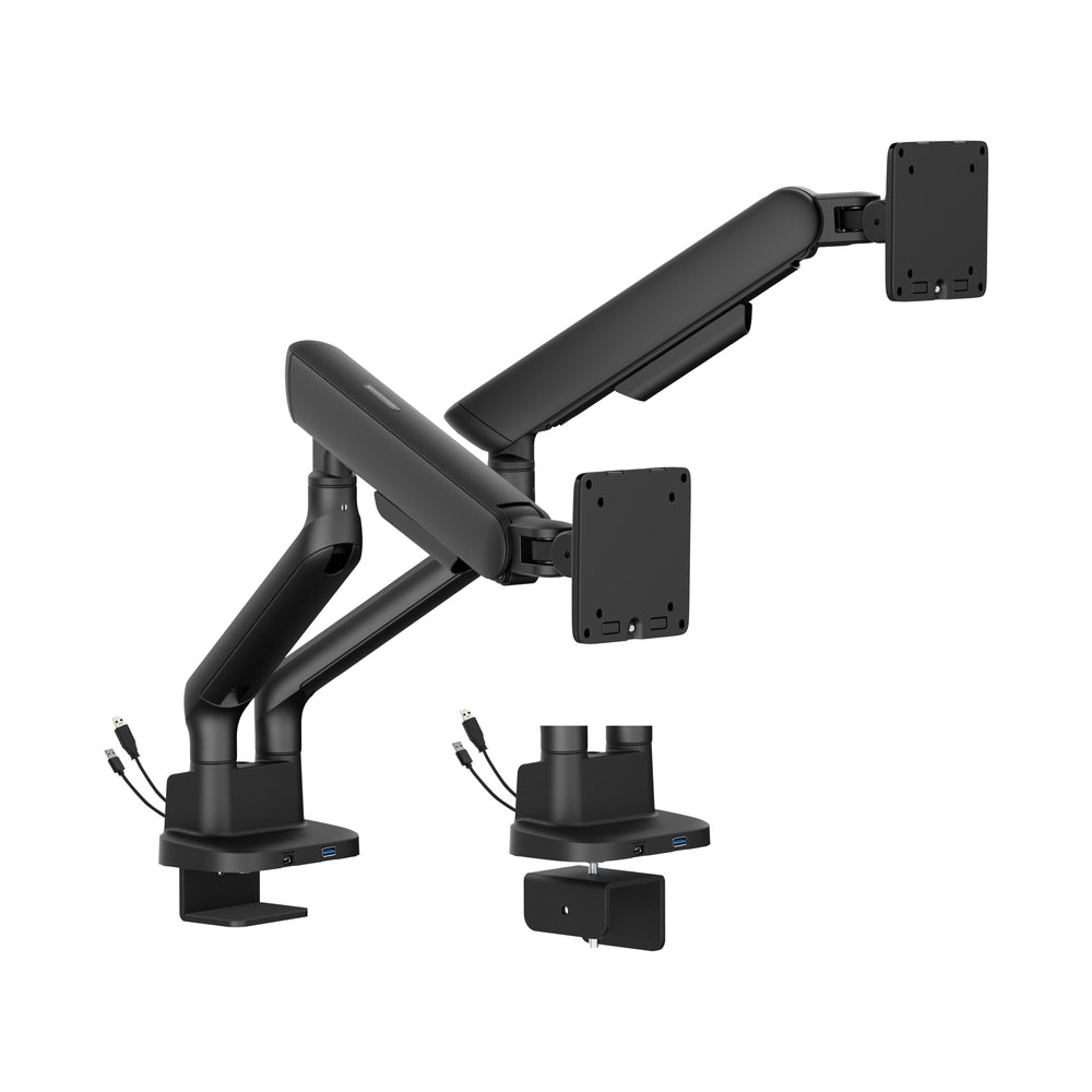 Alberenz Podwójny Uchwyt na Monitor z Gazową Sprężyną - Do 35" - Z USB - Czarny