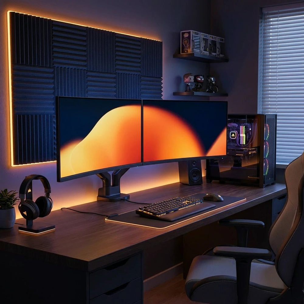 Alberenz Podwójny Uchwyt na Monitor z Gazową Sprężyną - Do 35" - Z USB - Czarny