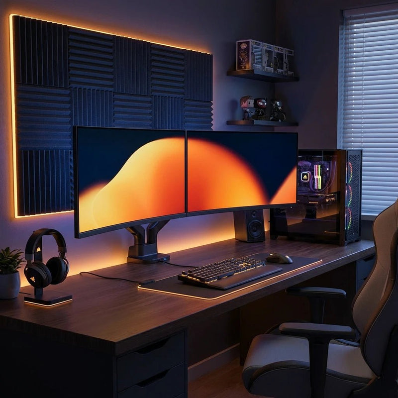 Alberenz Podwójny Uchwyt na Monitor z Gazową Sprężyną - Do 35" - Z USB - Czarny