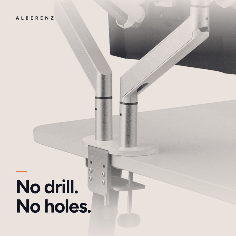 Alberenz® Podwójne Ramię do Monitorów z Siłownikiem Gazowym Srebrne