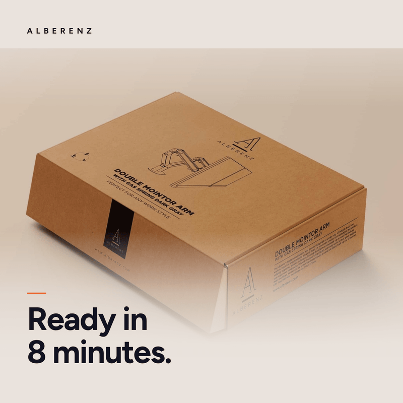 Alberenz® Podwójne Ramię do Monitorów z Siłownikiem Gazowym Srebrne