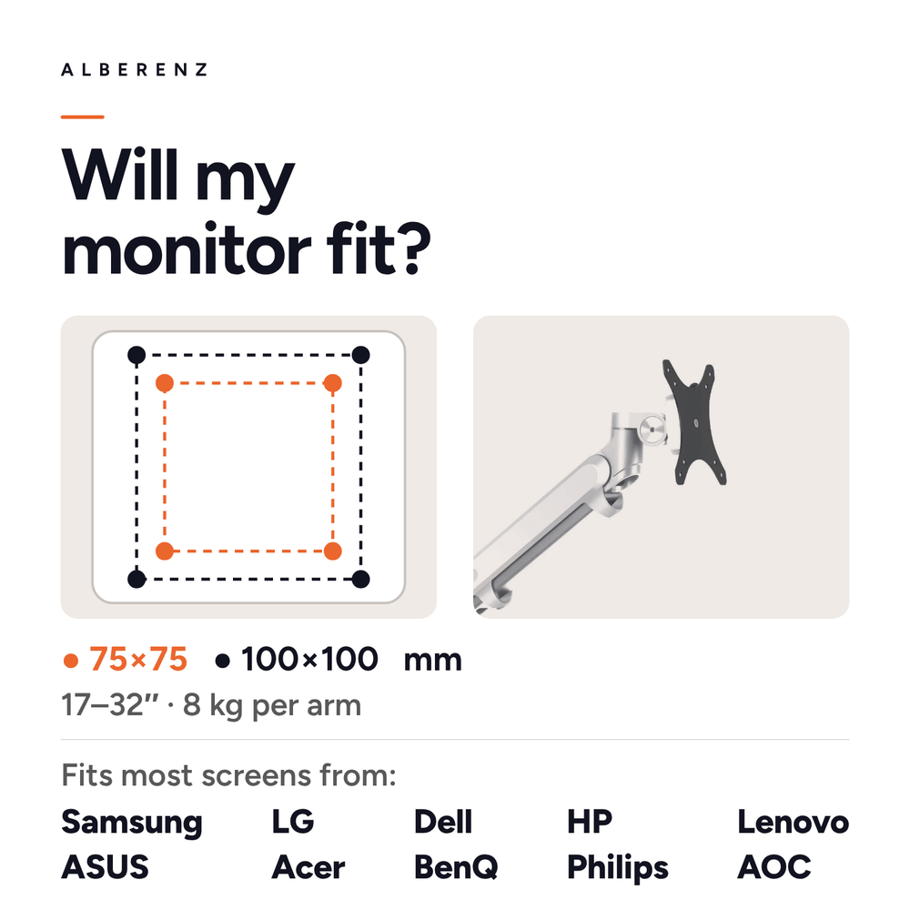 Alberenz® srebrne ramię do monitora laptopa z sprężyną gazową