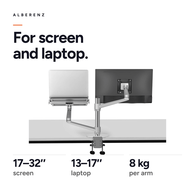 Alberenz® Laptop Monitor Arm Silver