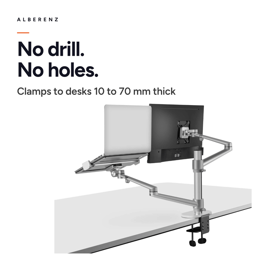 Alberenz® Laptop Monitor Arm Silver