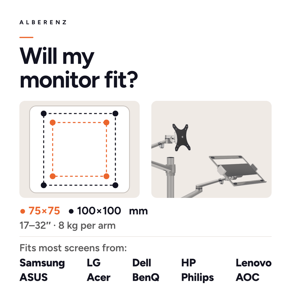Alberenz® Laptop Monitor Arm Silver