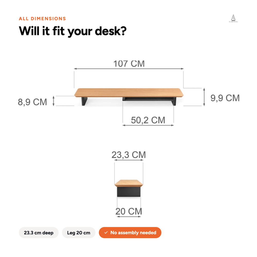 Alberenz® Oak Wooden Monitor Riser - 2 Monitors