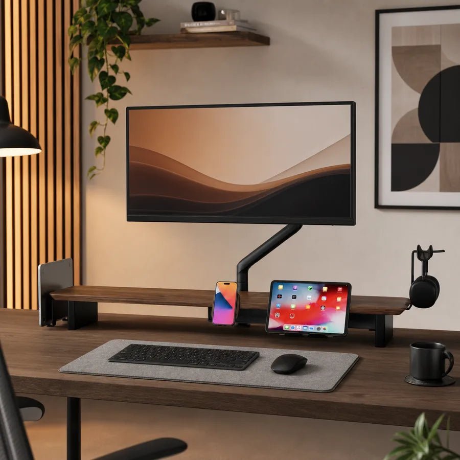 Alberenz pojedynczy uchwyt na monitor z amortyzatorem gazowym - Do 40 cali - z USB - Czarny
