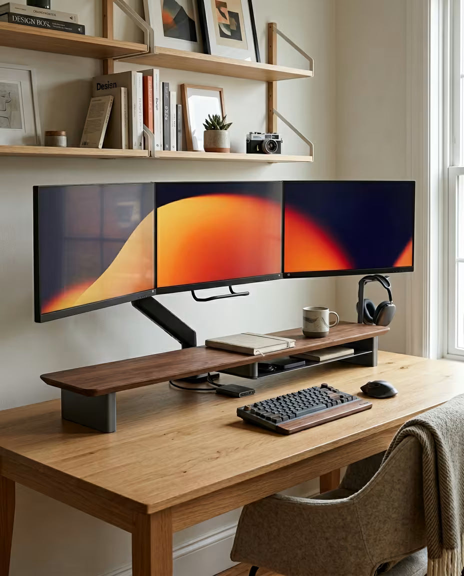 Alberenz® Walnut Wooden Monitor Riser - 2 Monitors