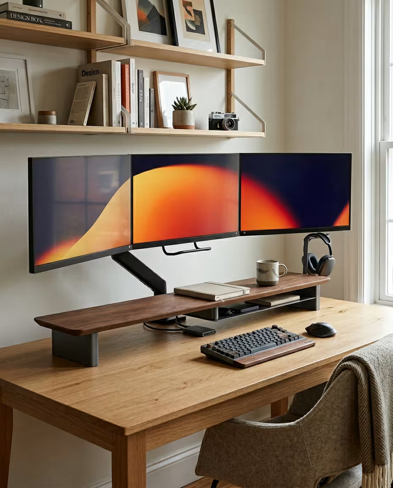 Alberenz® Walnut Wooden Monitor Riser - 2 Monitors