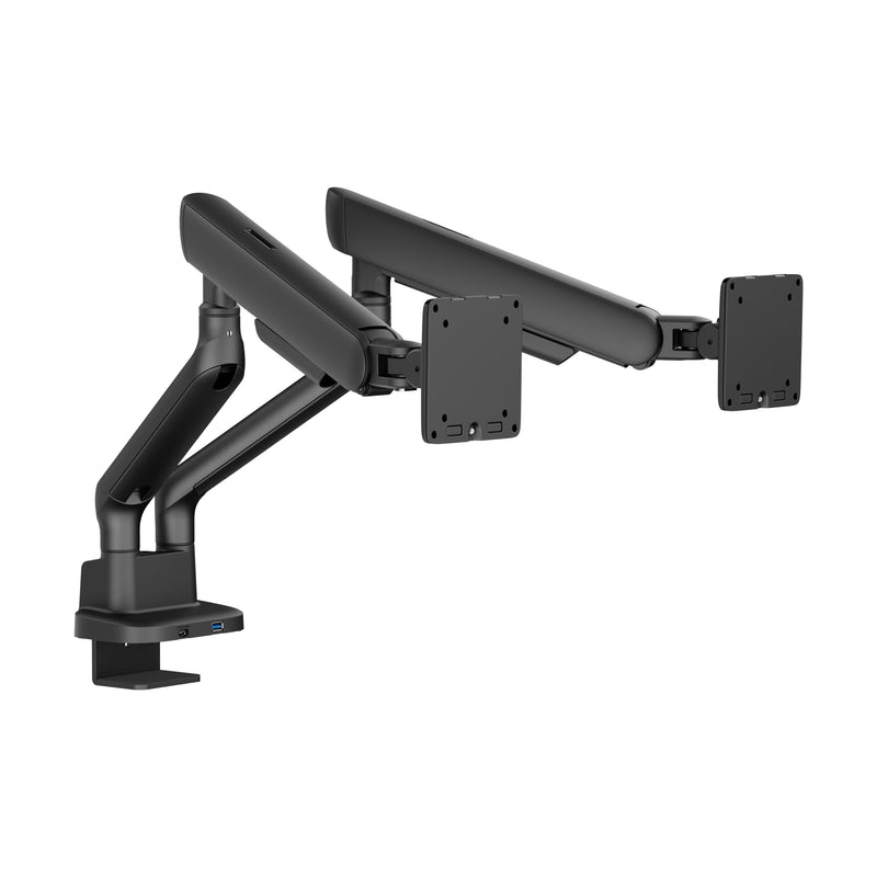 Alberenz Podwójny Uchwyt na Monitor z Gazową Sprężyną - Do 35" - Z USB - Czarny