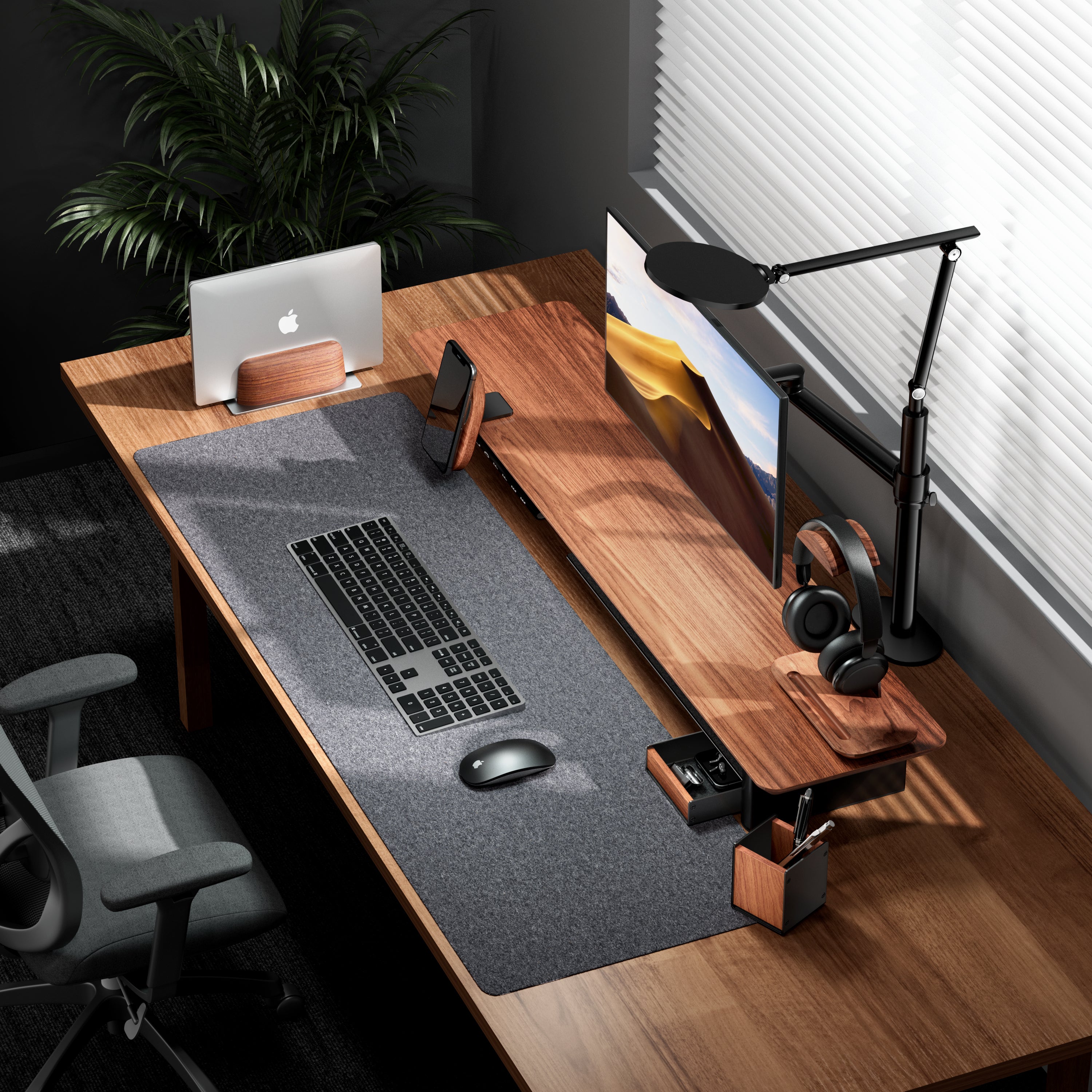 Alberenz® Orzechowy drewniany podwyższacz pod monitor – 2 monitory