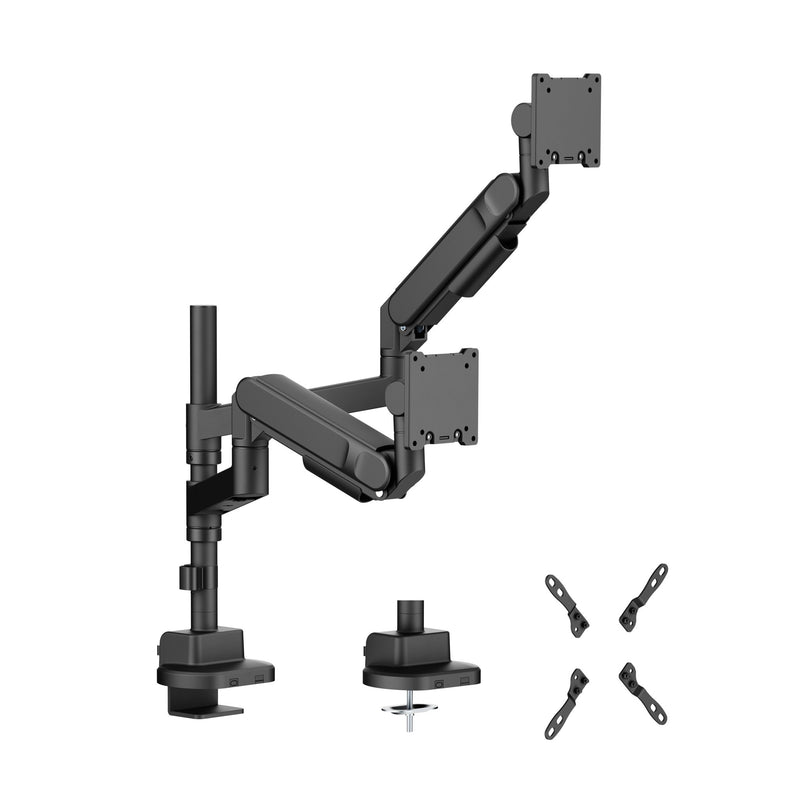 Alberenz® Podwójny uchwyt Heavy Duty ze sprężyną gazową (2 ekrany do 57 cali)