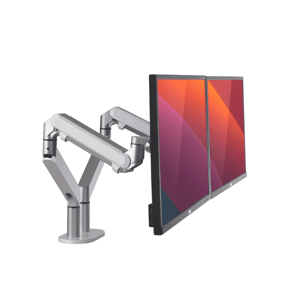 Alberenz® Podwójne Ramię do Monitorów z Siłownikiem Gazowym Srebrne