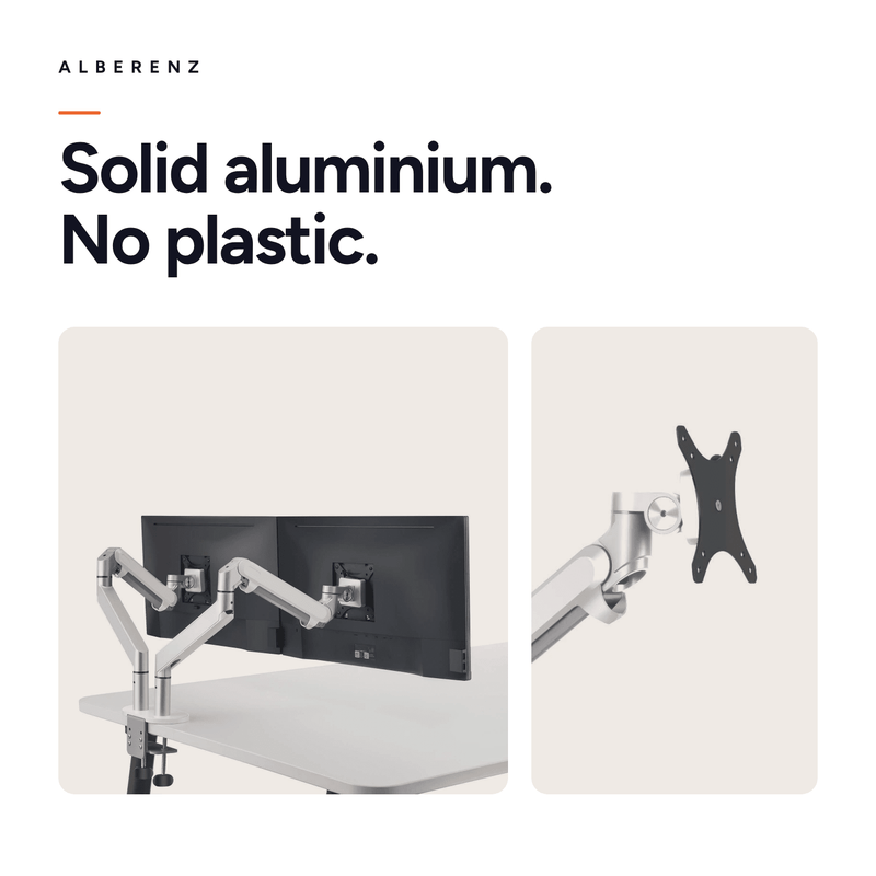 Alberenz® Podwójne Ramię do Monitorów z Siłownikiem Gazowym Srebrne