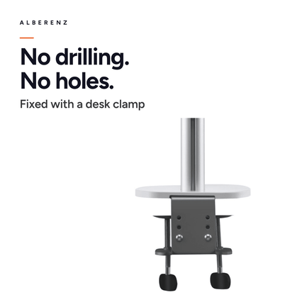 Alberenz dual monitor arm with laptop tray, silver: desk clamp, no drilling