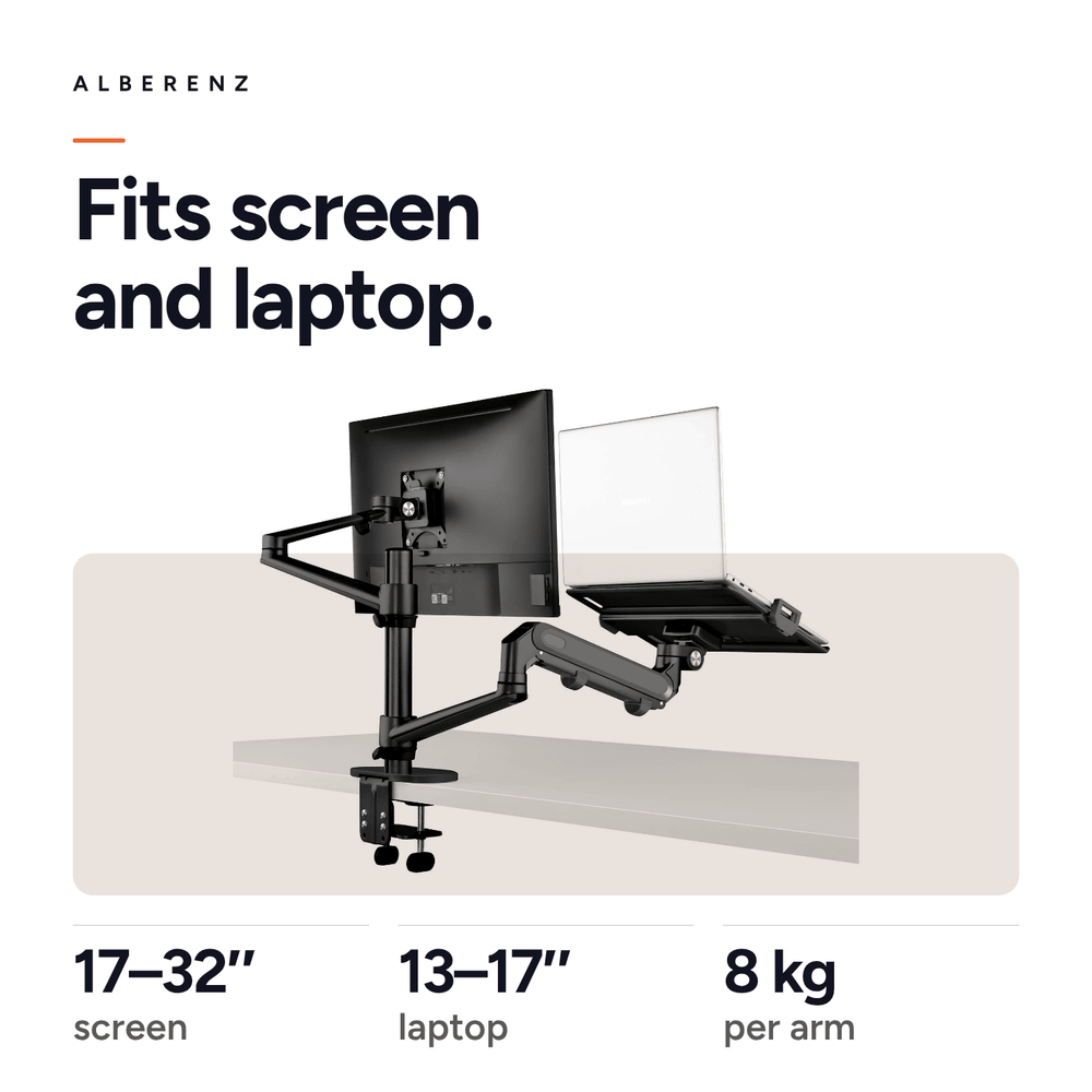 Alberenz® ramię do monitora laptopa z sprężyną gazową czarne