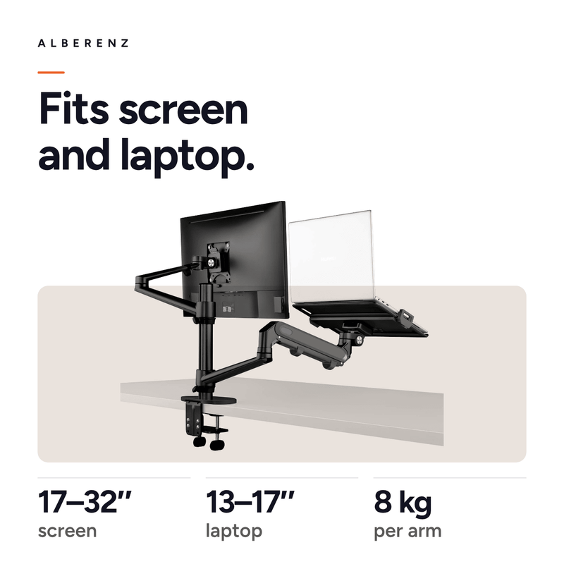 Alberenz® ramię do monitora laptopa z sprężyną gazową czarne