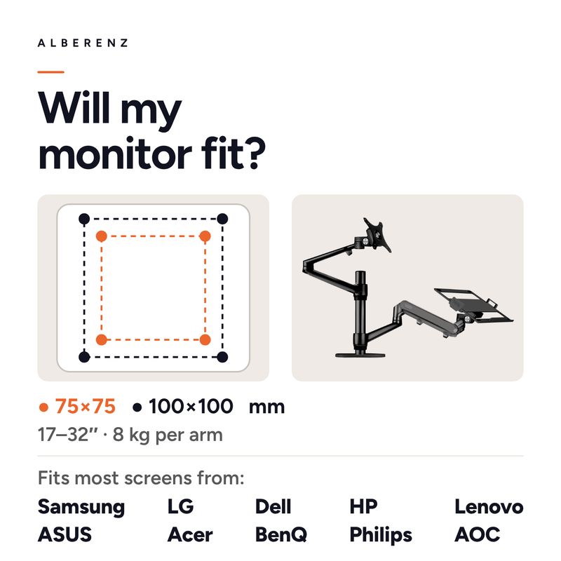 Alberenz® ramię do monitora laptopa z sprężyną gazową czarne