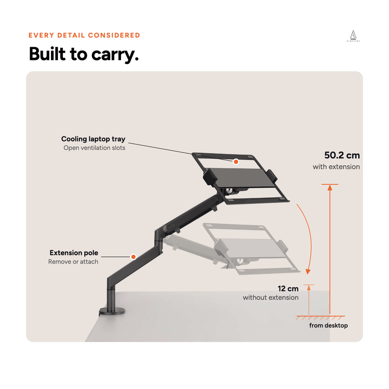 Alberenz® Laptop Arm Gas Spring - Dark Grey