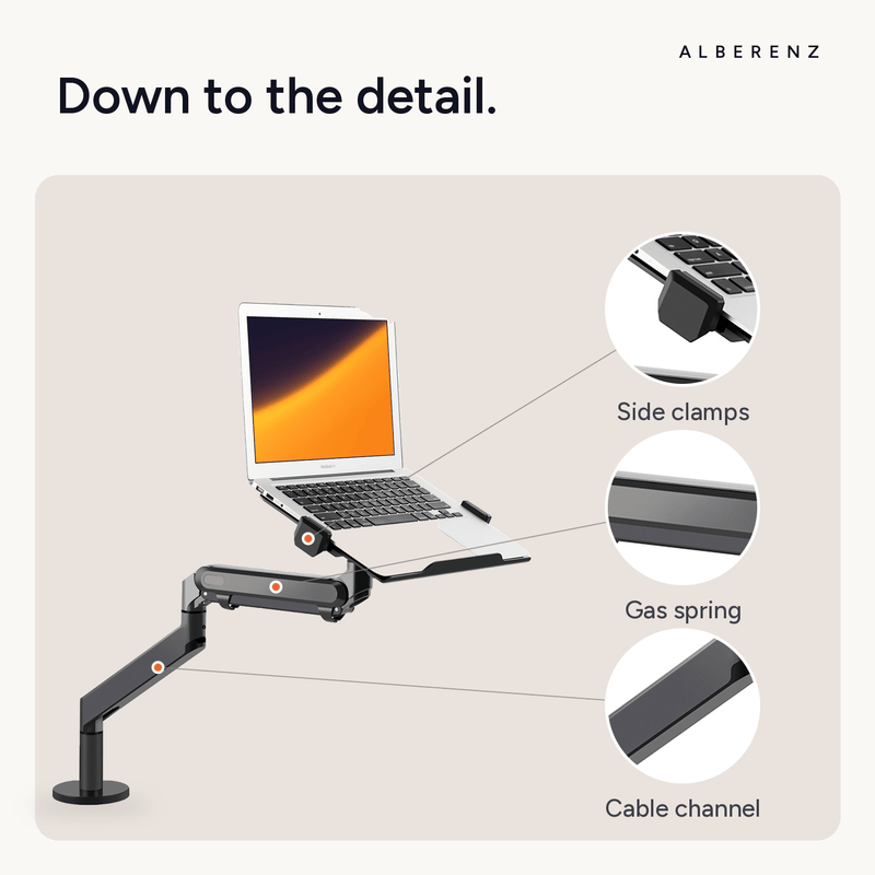 Alberenz® Ramię do laptopa z gazową sprężyną – ciemnoszare