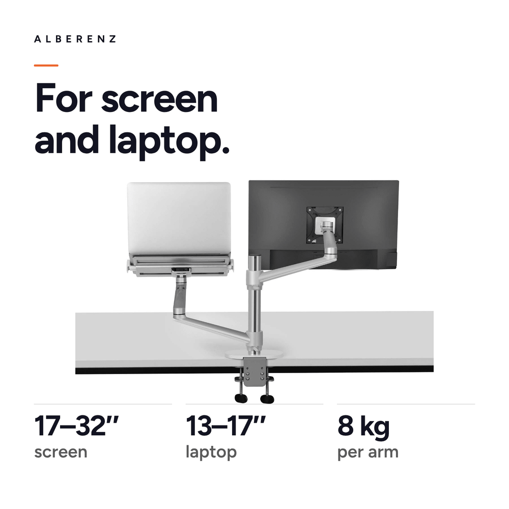Alberenz® Laptop Monitor Arm Silver