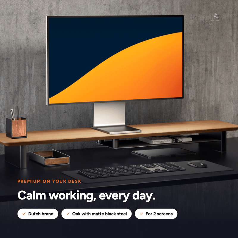 Alberenz® Oak Wooden Monitor Riser - 2 Monitors