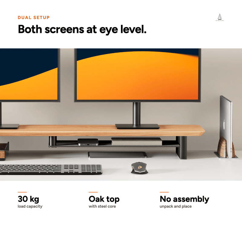 Alberenz® Oak Wooden Monitor Riser - 2 Monitors