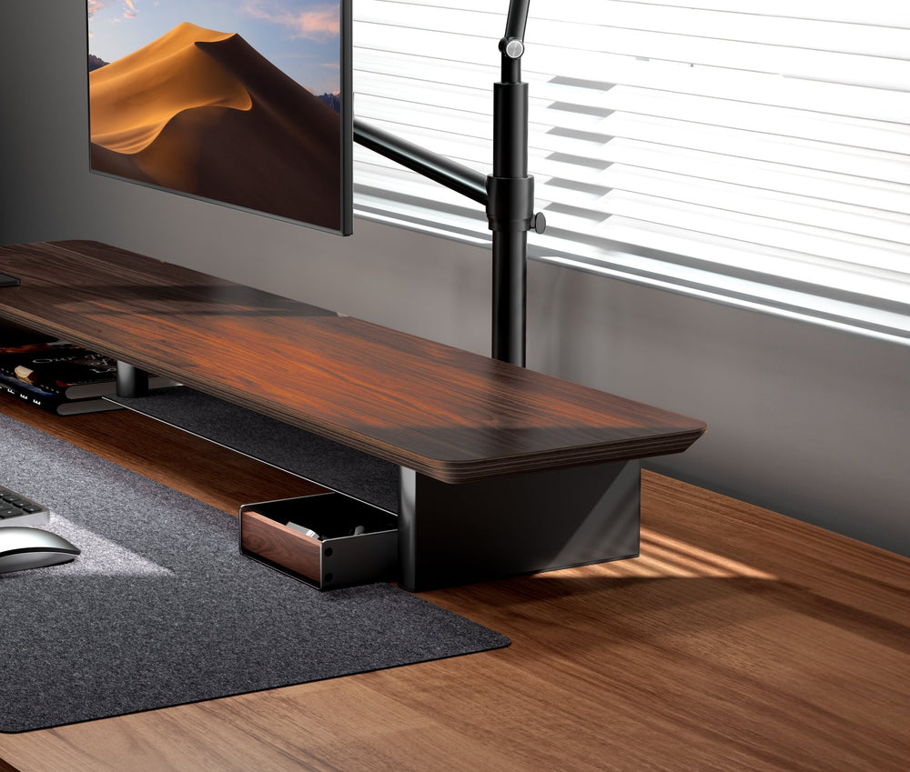 Alberenz® Walnut Wooden Monitor Riser - 2 Monitors