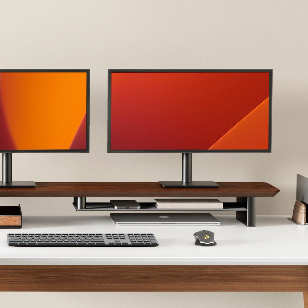 Alberenz® Walnut Wooden Monitor Riser - 2 Monitors