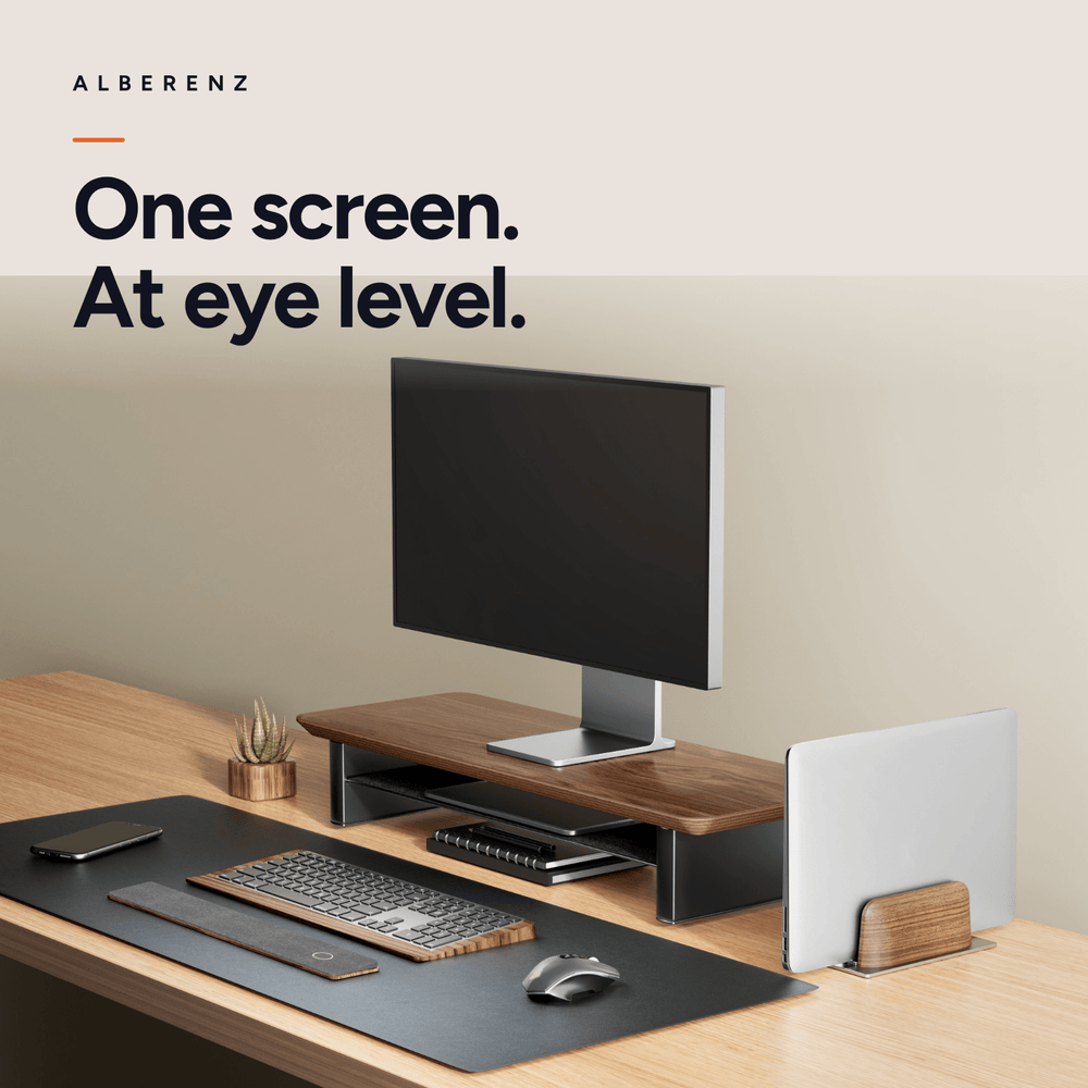 Alberenz® Walnut Wooden Monitor Riser - 1 Monitor