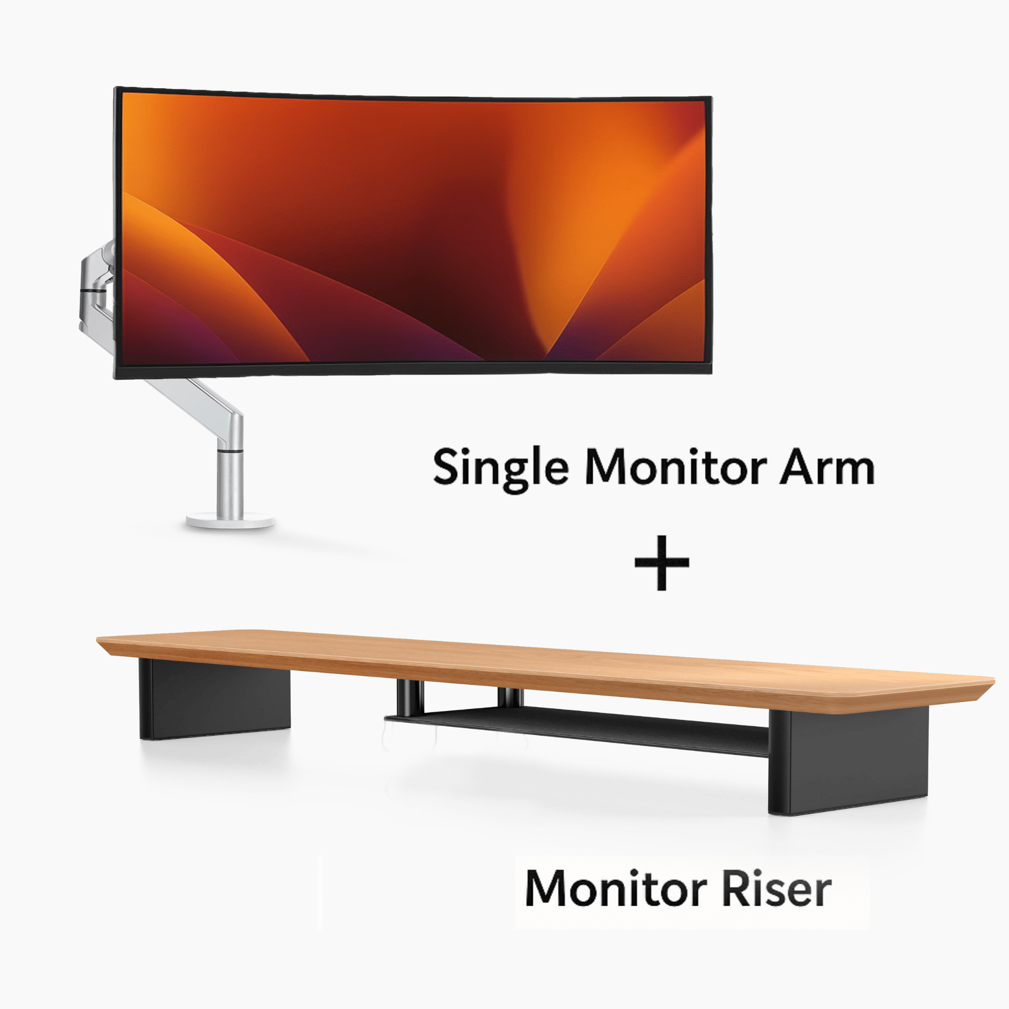 Ergo Starter Bundle – Single Monitor Arm (Silver) + Oak Monitor Riser - Alberenz - Bundles