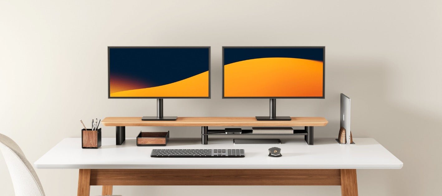 Ergo Starter Bundle – Single Monitor Arm (Silver) + Oak Monitor Riser - Alberenz - Bundles