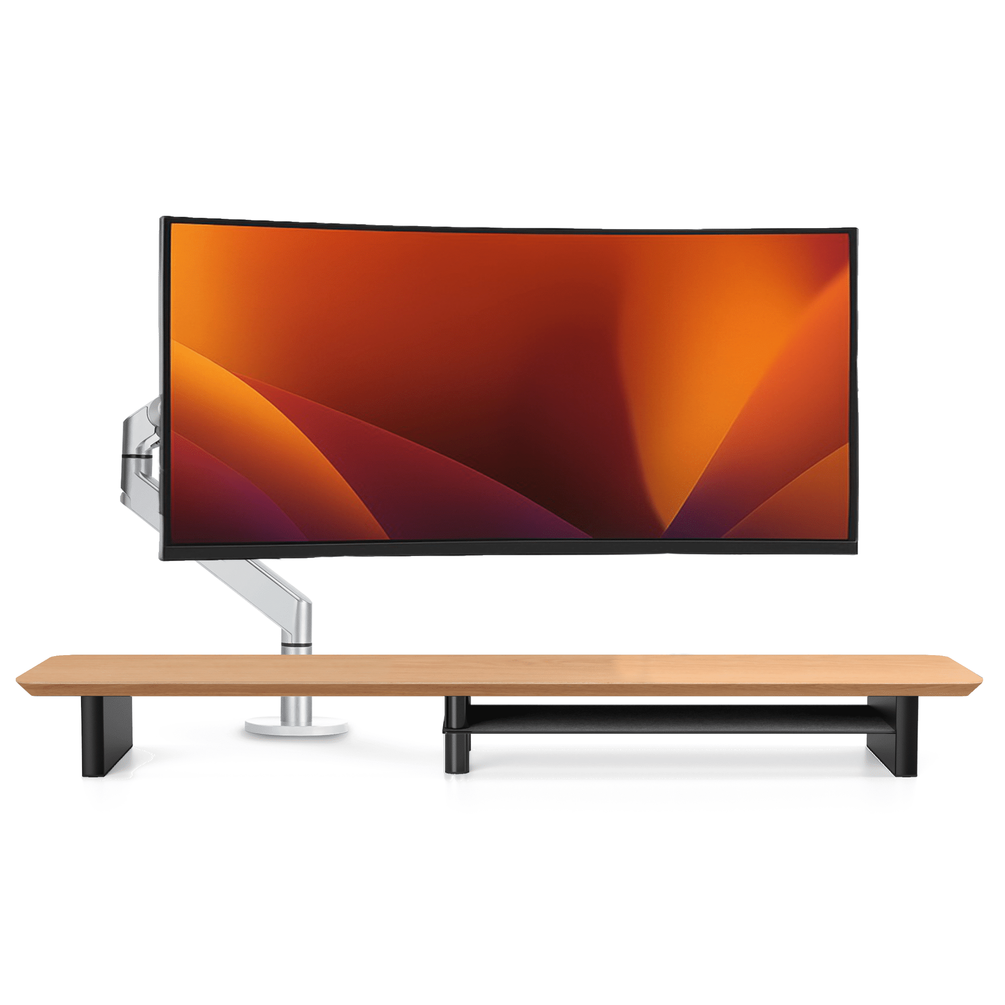 Ergo Starter Bundle – Single Monitor Arm (Silver) + Oak Monitor Riser - Alberenz - Bundles