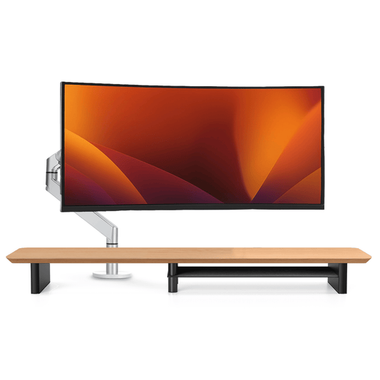 Ergo Starter Bundle – Single Monitor Arm (Silver) + Oak Monitor Riser - Alberenz - Bundles