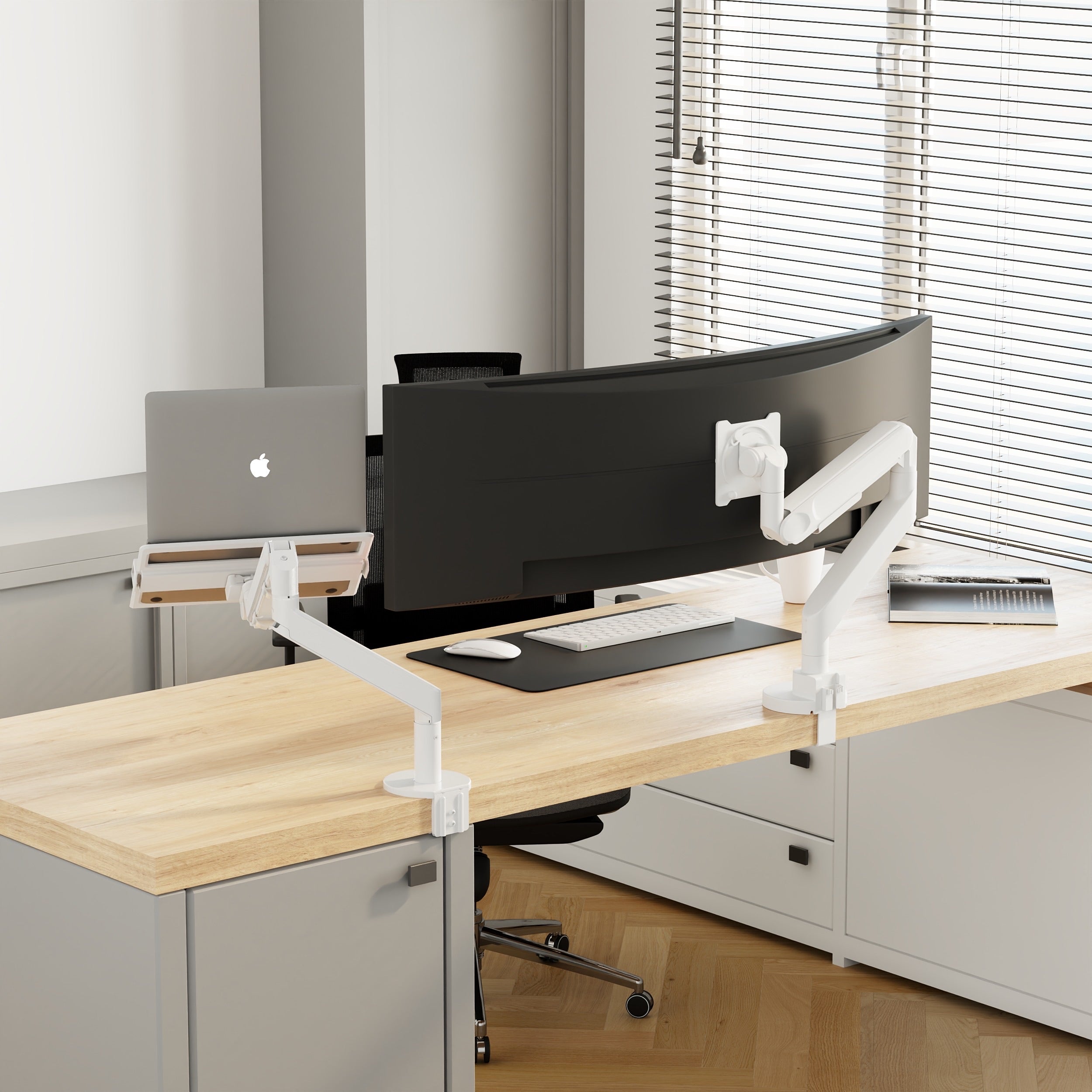 Alberenz® Wytrzymały uchwyt do monitora z gazową sprężyną, biały (do 57 cali)