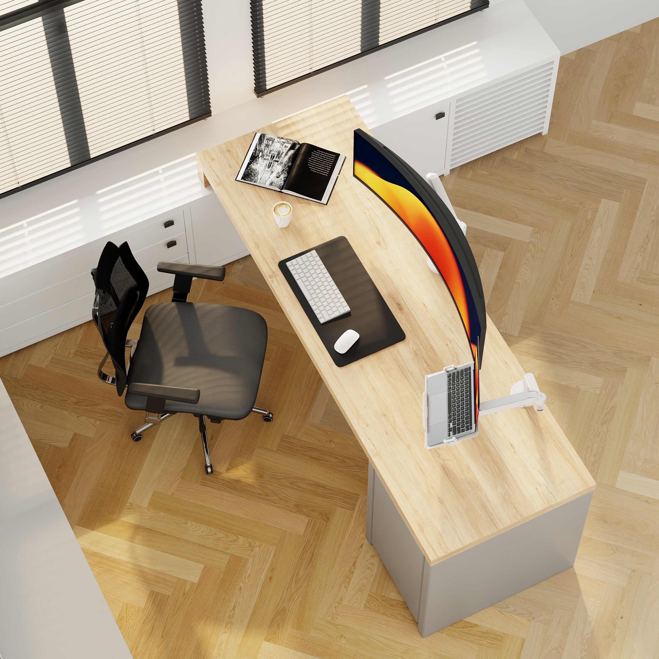 Alberenz® Wytrzymały uchwyt do monitora z gazową sprężyną, biały (do 57 cali)