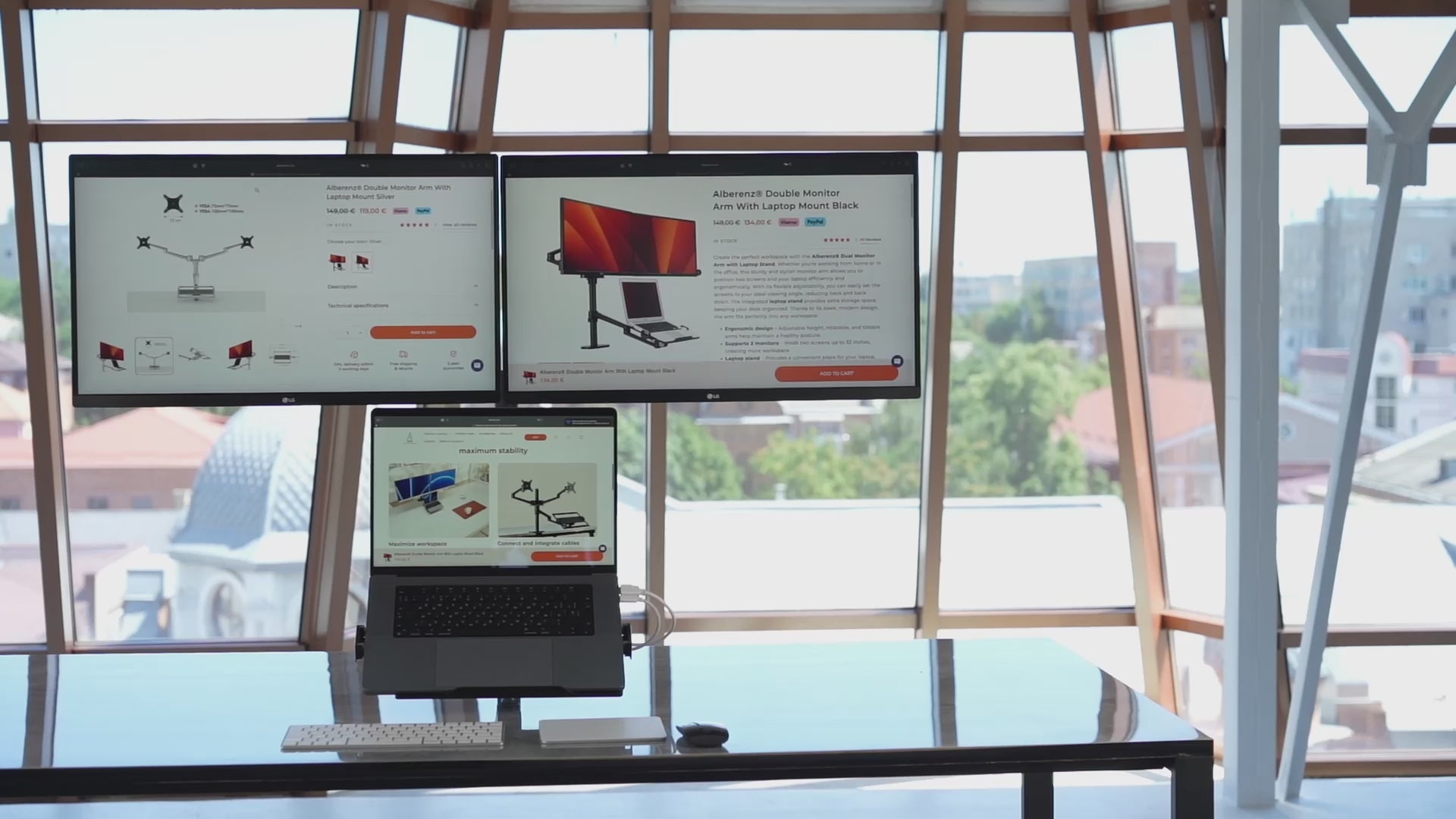 Alberenz® Podwójne ramię do monitorów z uchwytem na laptopa czarne