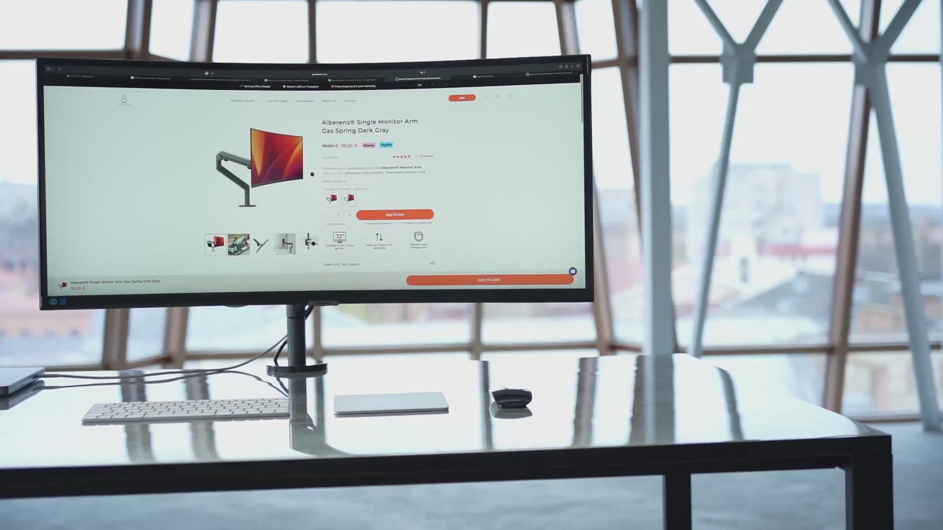 Alberenz® pojedyncze ramię do monitora z gazową sprężyną, ciemnoszare